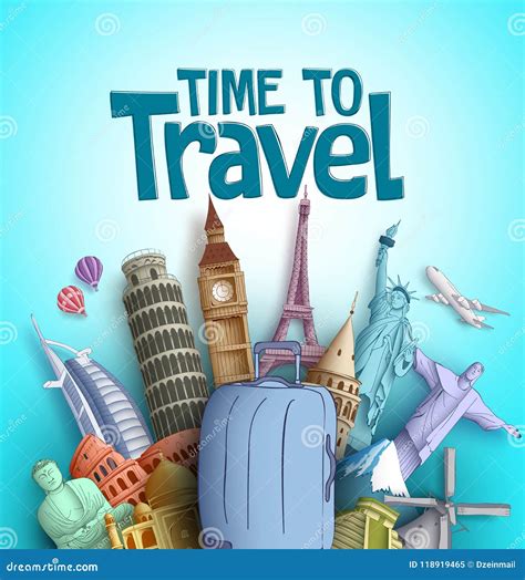 Time To Travel Vector Design With Famous Tourism Destinations And