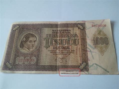 Croatia Nezavisna Drzava Hrvatska Ndh 1000 Kuna 1941. - Serial E