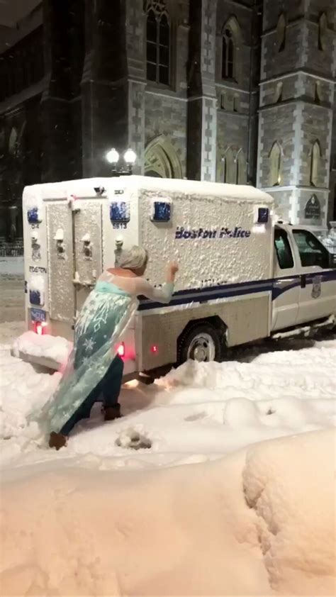 Queen Elsa Came To Boston And Pushed A Police Wagon Out Of The Snow