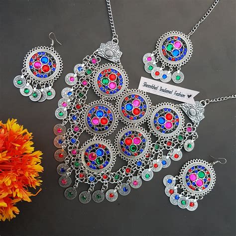 Traditional Afghan Jewelry Set Hand Made Afghani Necklace And Earrings