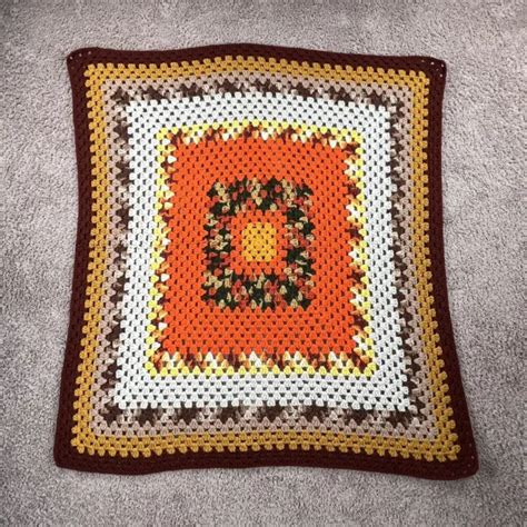 Vintage Granny Afghan Handmade Crochet Square Blanket Throw X White