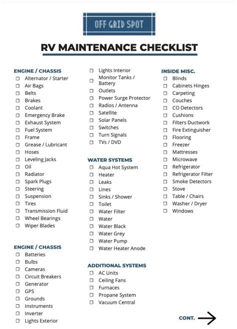 Rv Maintenance Checklist Printable