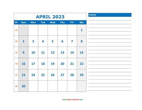 Printable April 2023 Calendar With Notes Pelajaran