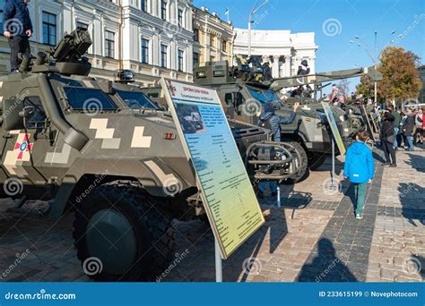 People Are Looking At The Military Armored Vehicles Of The Ukrainian