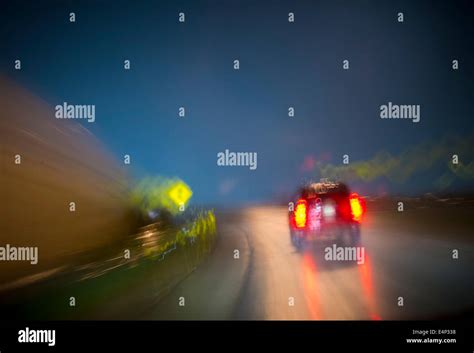 Car On Highway At Night During Rain Storm Usa Stock Photo Alamy