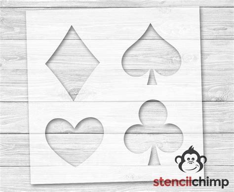 Playing Card Stencil Card Stencil 4 In 1 Diamond Spade Etsy Heart