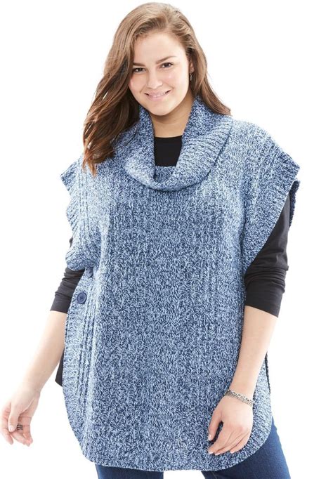 Marled Cowl Neck Poncho Women S Plus Size Clothing Free Knitting Patterns For Women Plus