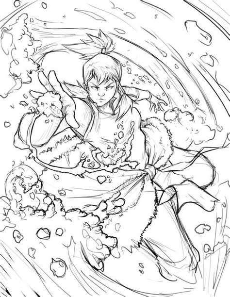 How to color korra with copic markers by evan burse. Sketch Of Avatar Korra Doing Water Bending Coloring Page ...