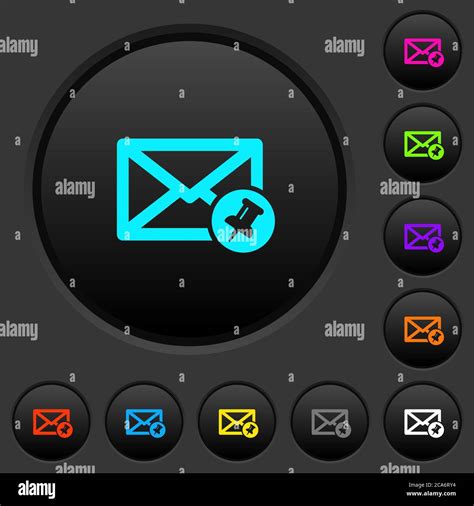 Pin Mail Dark Push Buttons With Vivid Color Icons On Dark Grey