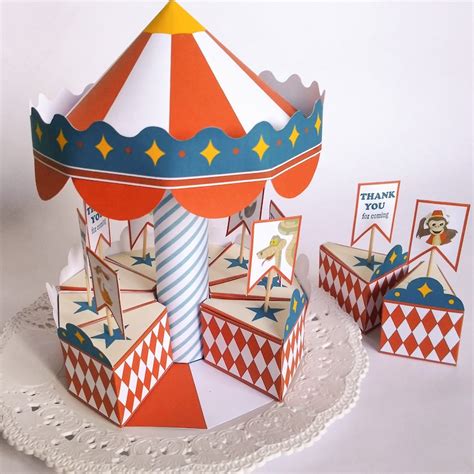 Circus Themed Party Favor Box With Carousel Display Printable Etsy