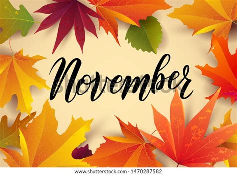 November Word Hand Lettering Typography Autumn Stock Vector Royalty