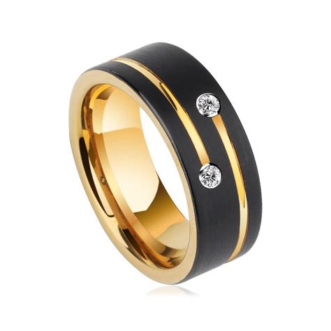 Jewelry And Watches Atop 8mm Black Tungsten Carbide Ring Brushed Gold