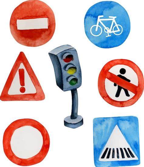 Premium Vector Watercolor Road Signs And Traffic Light Collection