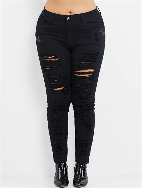 70 OFF Plus Size High Rise Ripped Jeans Rosegal
