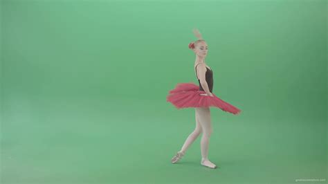 Classical Ballerina Girl Dancing Red Black Ballet On Green Screen 4k Video Footage — 🟢 Green