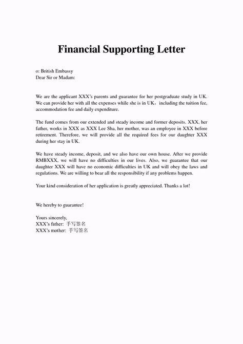 Financial Support Letter From Parents Support Letter Letter To