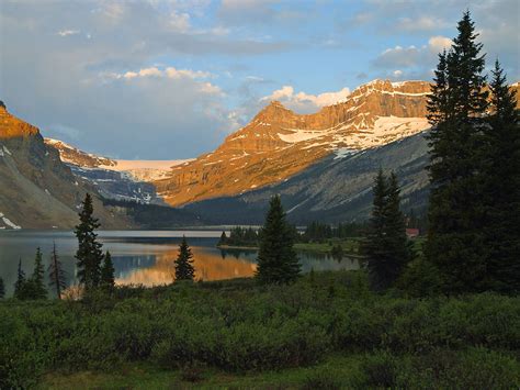 Sunset And Dusk Landscape Near Bow Lake At Banff National Park Alberta