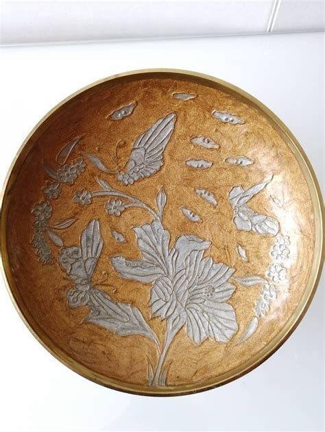 Vintage Solid Brass Decorative Plate Enamel Cloisonne Flower Etsy