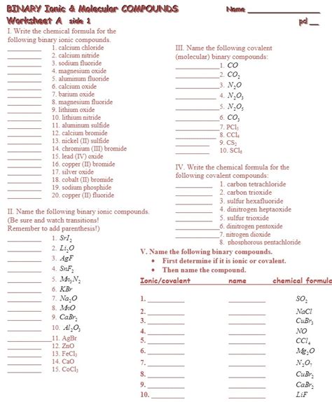 Solved Binary Ionic And Molecular Compounds Name Worksheet A Side 1 Pd