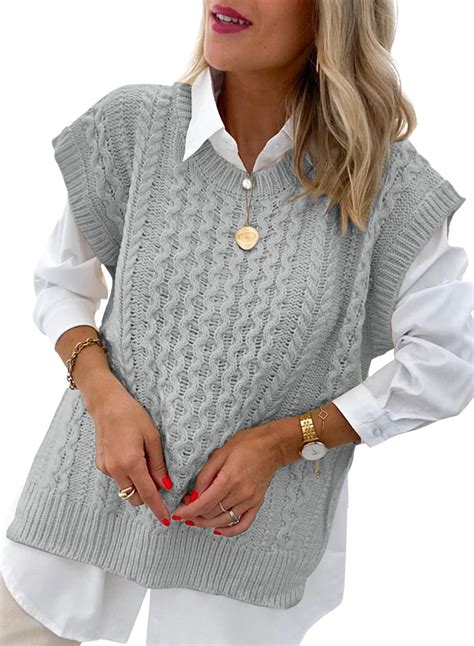 dearlove women s cable knit sleeveless oversized sweater vest crewneck solid color chunky