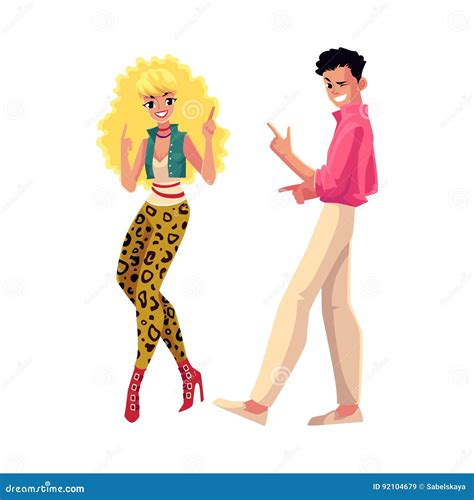 Young Couple Man And Woman Dancing At Retro Disco Party Stock Vector