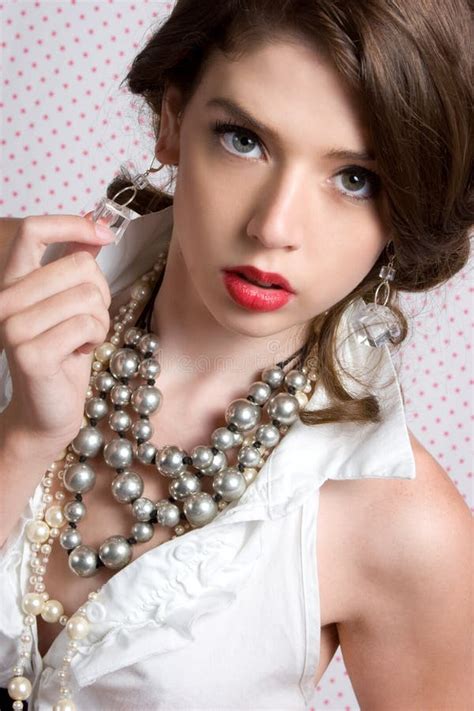 Beautiful Classy Woman Stock Photo Image Of Pearls Lipstick 8639394