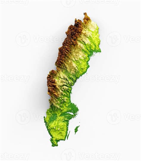 Sweden Map Shaded Relief Color Height Map On White Background 3d