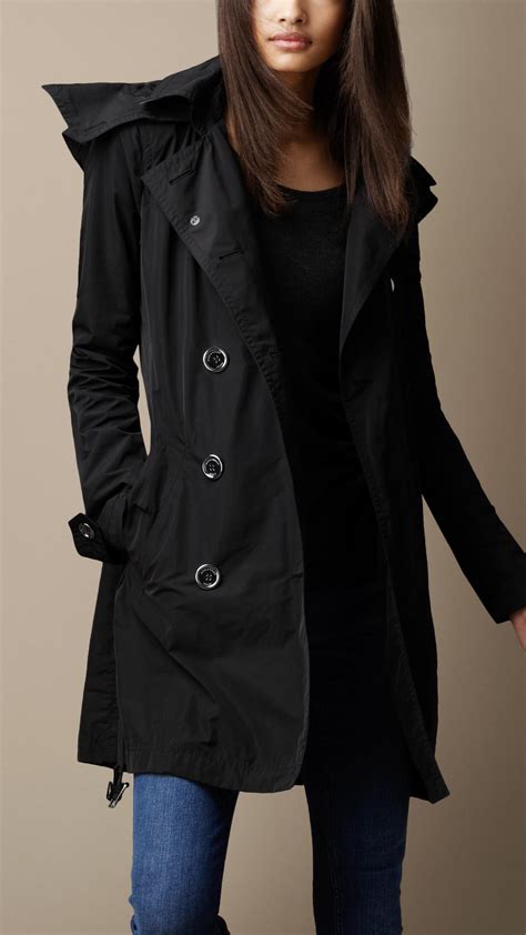 Burberry Hooded Taffeta Trench Coat In Black Lyst