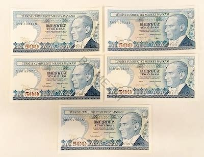 Kağıt Para 500 Türk Lirası 5 Adet Banknot kondisyonlar görüldüğü
