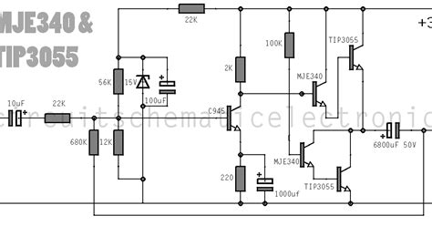 Simple Amplifier With C945 Mje340 And Tip3055 Loublet Schematic