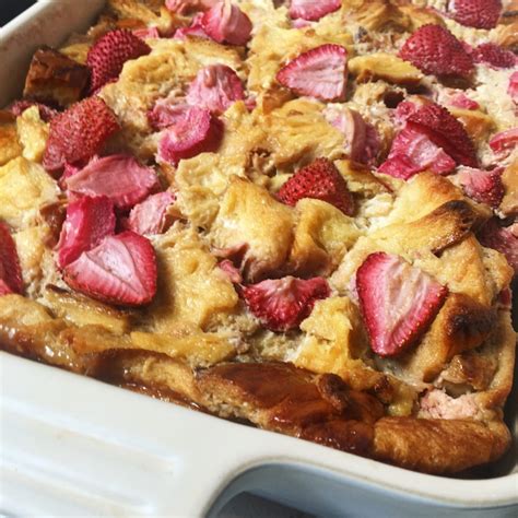 Spring Recipe Gail Simmons Strawberry Rhubarb Bread Pudding Hot