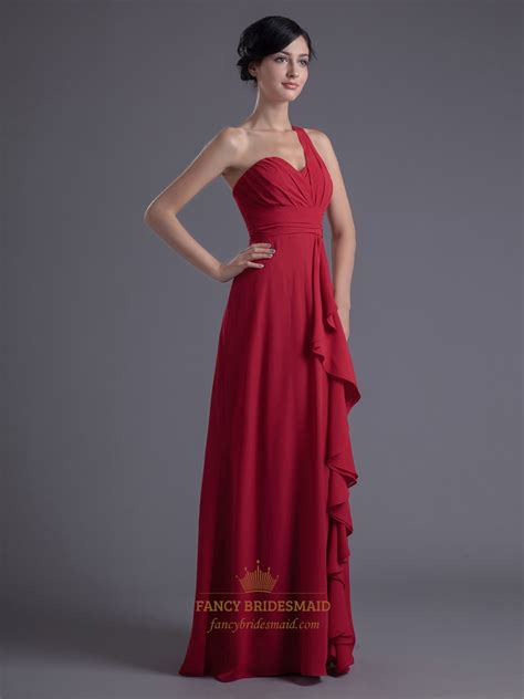 Bridesmaid dresses for your bridal party. Red Chiffon One Shoulder Bridesmaid Dresses With Cascading ...