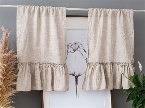 Linen Kitchen Cafe Curtains Set Of 2 Ruffle Farmhouse Etsy