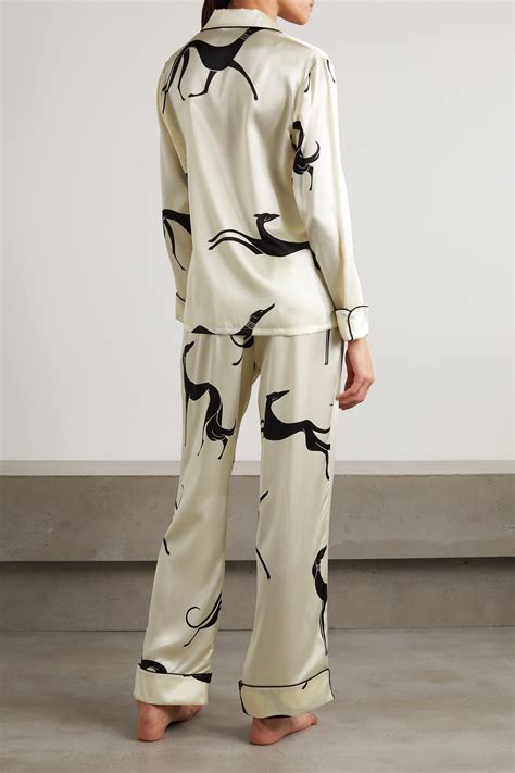 Olivia Von Halle Lila Crescendo Printed Silk Satin Pajama Set Net A