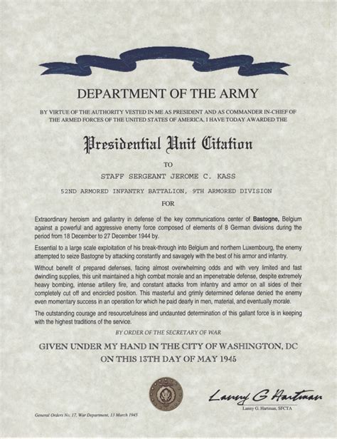 101st Airborne Presidential Unit Citation Certificate