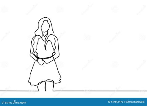 Pretty Girl Continuous One Line Drawing Vector Illustration Minimalism Women Feminine Design On
