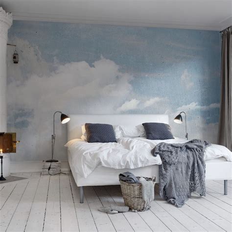 Panoramic fulffy clouds for baby room.#clouds #wallpaper #homedecor… style a pastel ombre wallpaper in your interior and enjoy the cool, relaxed ambience it creates, perfect for bedrooms. 15 Soothing Bedrooms That Take Inspiration from the Clouds