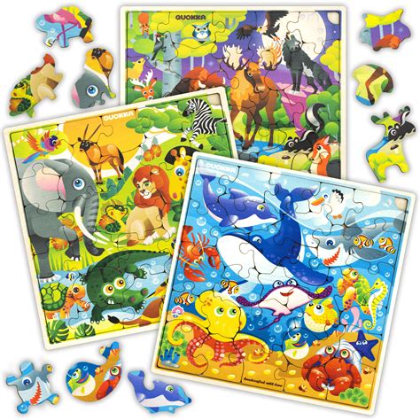 Wooden Jigsaw Puzzles For Kids Ages 4 8 3 Pack Puzzles