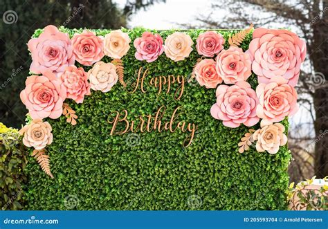 Happy Birthday Floral Background With Green Leaves And Flowers Stock