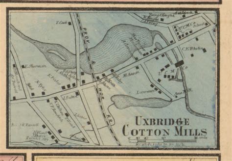 Uxbridge Mills Village Massachusetts 1857 Old Town Map Custom Print