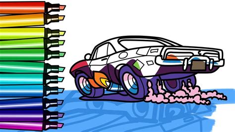 How To Draw Cartoon Muscle Car With Big Wheels Coloring Pages With
