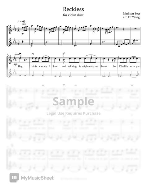 Madison Beer Reckless Violin Duet Sheets By Kc Wong