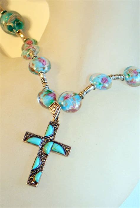 Vintage Turquoise Cross Necklace Sterling With Handmade Etsy