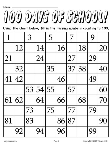 100 Days Of School Free Printable Counting To 100 Worksheet Supplyme