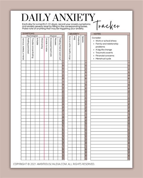 Anxiety Chart Printable
