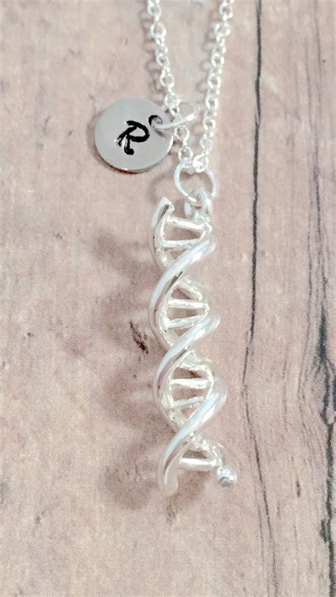 Dna Double Helix Initial Necklace Dna Jewelry Science Etsy