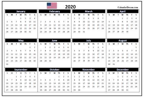Usa 2020 Calendar Printable Calendar Dream