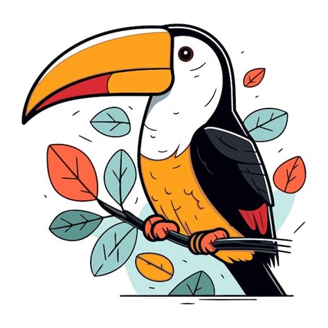 Premium Vector Cute Cartoon Toucan Sitting On A Branch Vector
