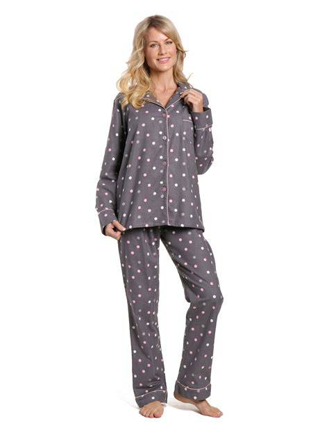 women s 100 cotton flannel pajama sleepwear set polka medley gray p flannelpeople