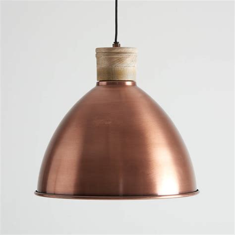 Antique Copper And Natural Wood Pendant Light By Horsfall